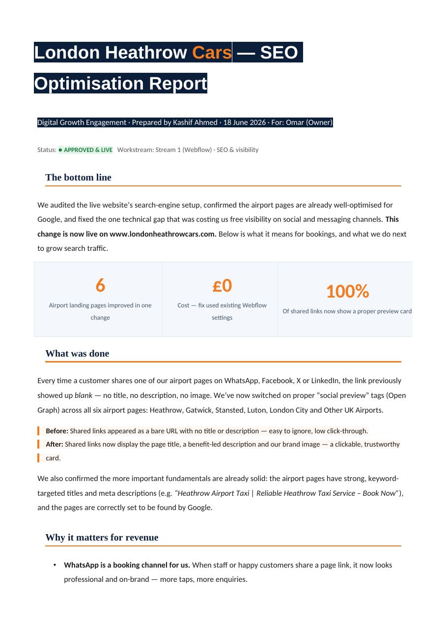 LHC SEO Optimisation Report